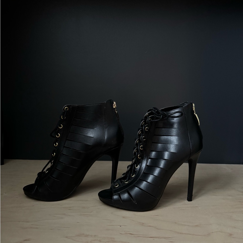Elegant Black Lace-Up Heeled Boots